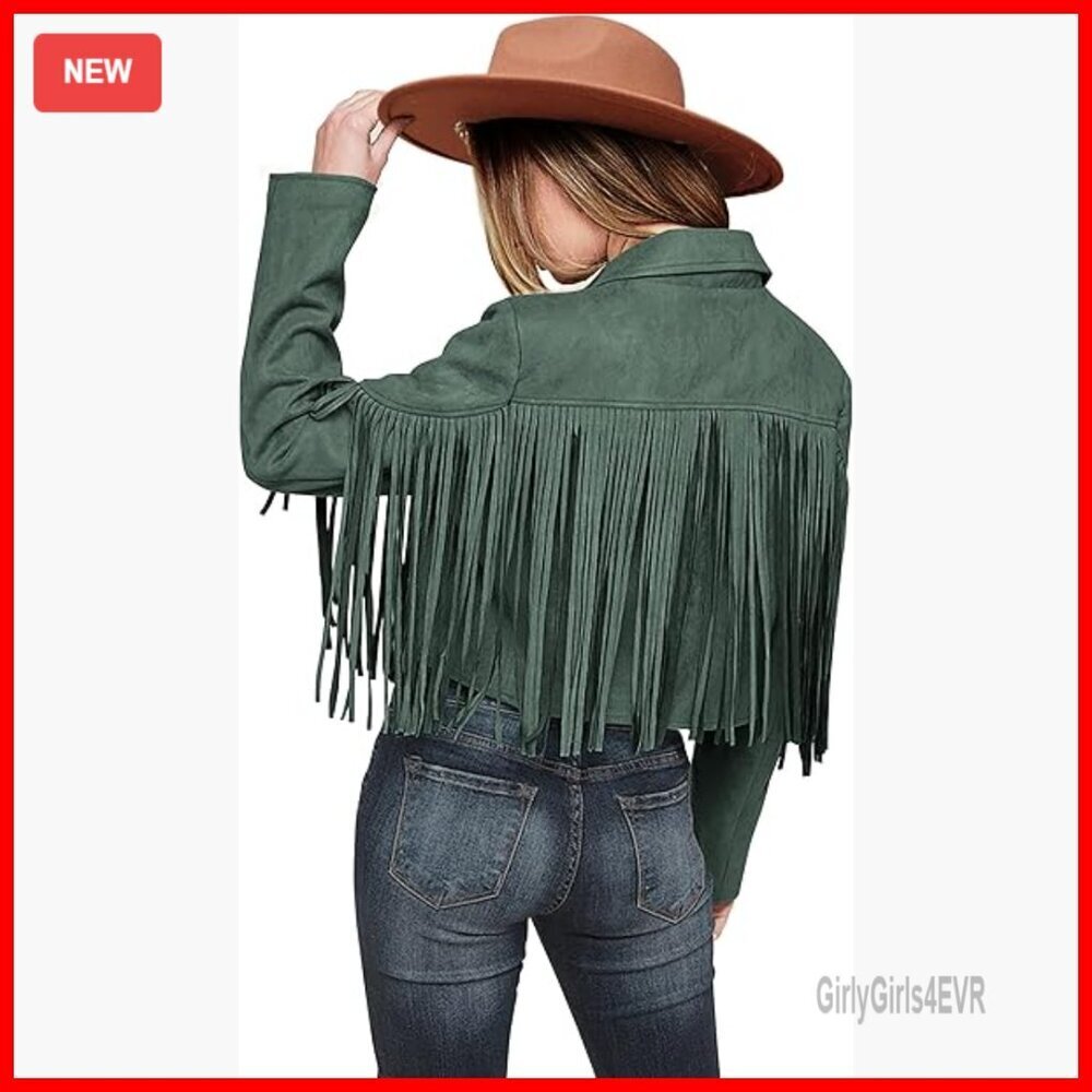 Faux Suede Fringe Cropped Jacket, Motorcycle Style, OEKO-TEX Certified